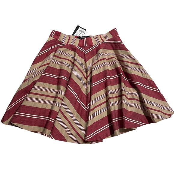 NWT Zara Woman Circle Skirt Knee Length Womens Sz Medium Pockets Stripes Red Tan - Picture 2 of 12